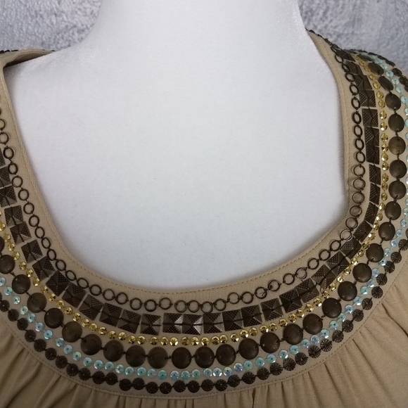 CAbi Beige Beaded Embellished Tunic Size XS Bohemian - Picture 6 of 8